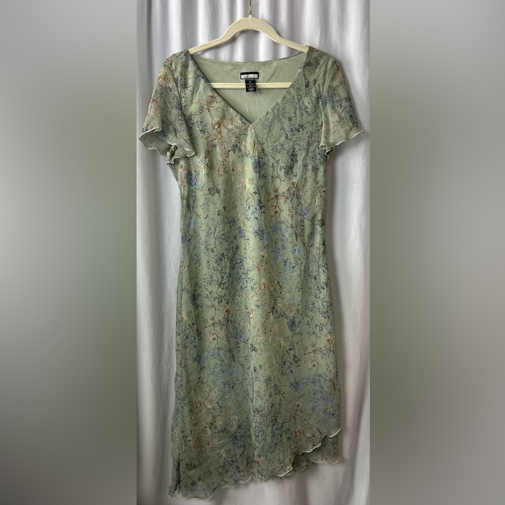 VTG Y2K Believe size 12 chiffon fairy grunge floral bias hem ruffle dress